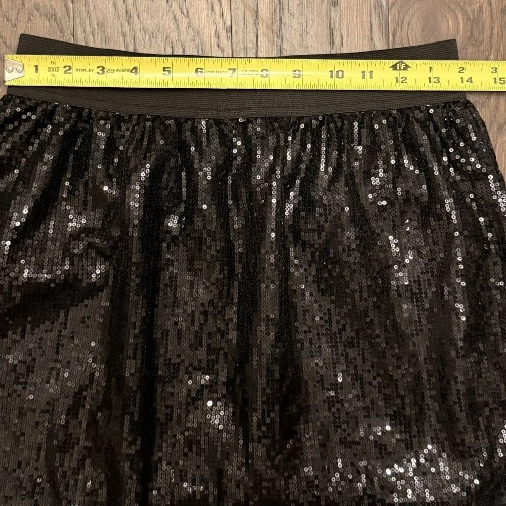 Romeo & Juliet Couture Black Sequin Skirt Size L Fully Lined Stretch Waist Party